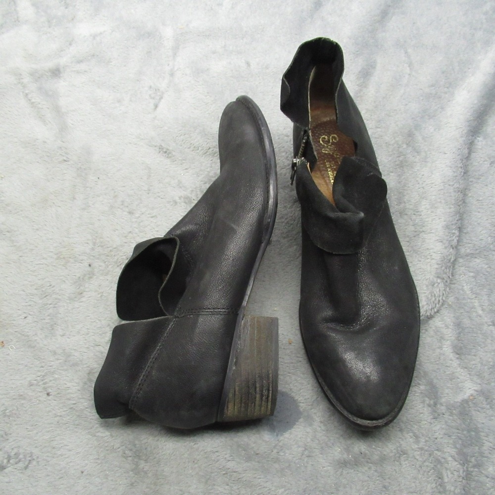 Seychelles Women Ankle Shoes 8.5 Black Leather Heeled Zip Foldover Cuff Block